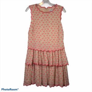 Red Valentino Pink Embroidered Nude Tiered Dress